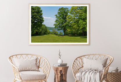 Picnic Table Located In Meadow with Lake Home Decor Premium Quality Poster Print Choose Your Sizes