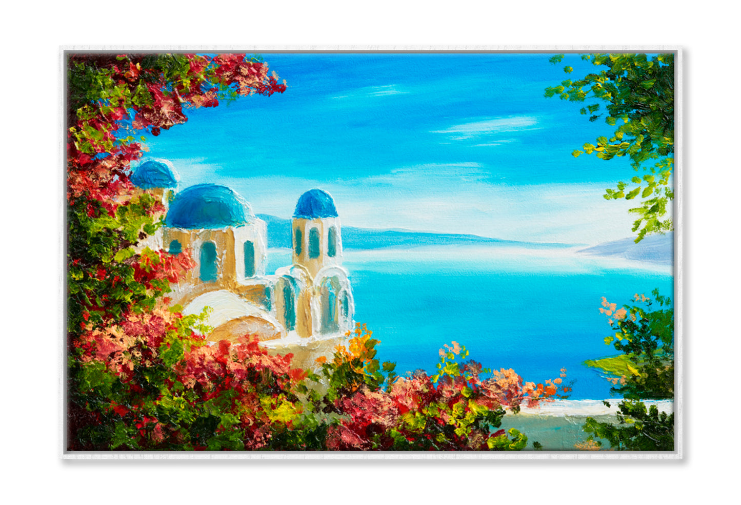 Summer Flowers Near The Sea Oil Painting Limited Edition High Quality Print Canvas Box Framed White