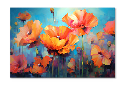 Orange Red Poppy Flowers Oil Painting Wall Art Limited Edition High Quality Print Stretched Canvas None