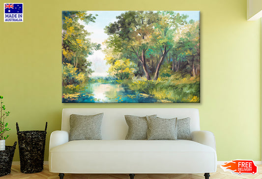 Pond In The Forest Oil Painting Wall Art Limited Edition High Quality Print