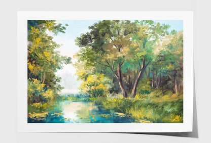 Pond In The Forest Oil Painting Wall Art Limited Edition High Quality Print Unframed Roll Canvas None