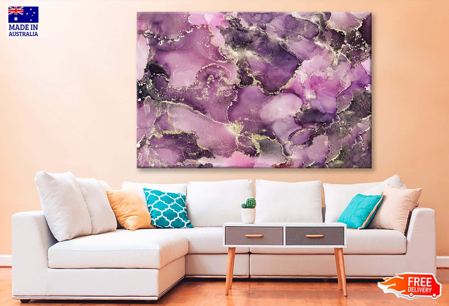 Violet & Gold Abstract Alcohol Ink Painting Wall Art Limited Edition High Quality Print