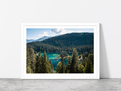 Mountain Landscapes In Switzerland Glass Framed Wall Art, Ready to Hang Quality Print With White Border White