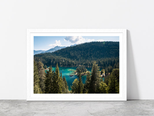 Mountain Landscapes In Switzerland Glass Framed Wall Art, Ready to Hang Quality Print With White Border White