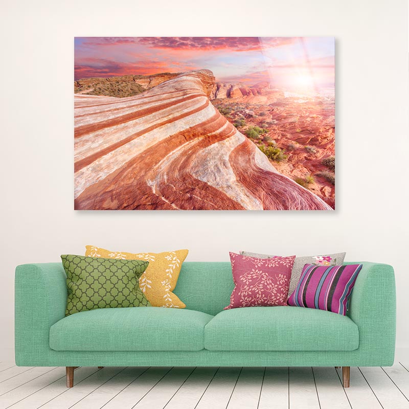 Amazing Colors and Shape of The Fire Wave Rock in Valley Of Fire State Park, Nevada, USA Acrylic Glass Print Tempered Glass Wall Art 100% Made in Australia Ready to Hang