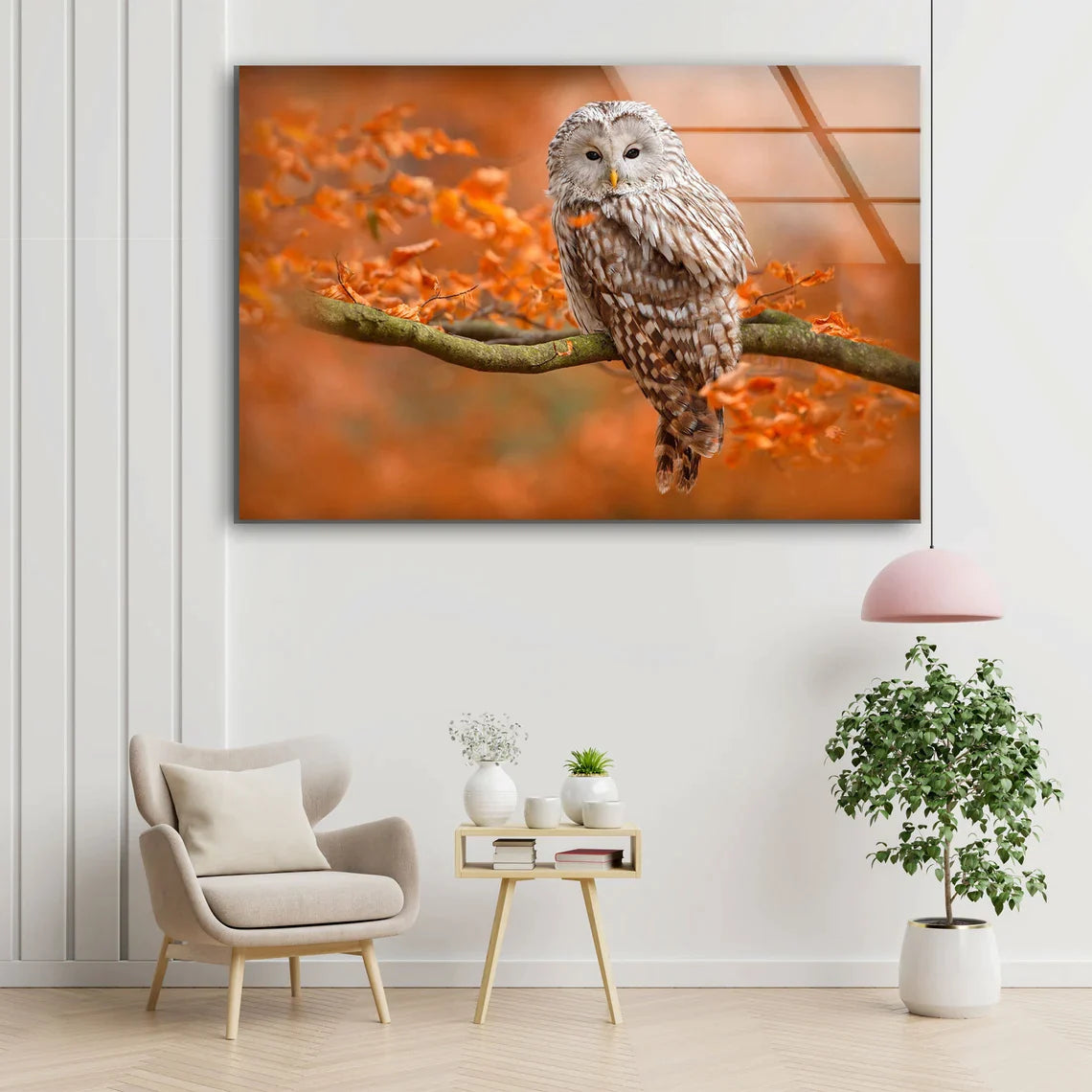 Owl on Autumn Tree UV Direct Aluminum Print Australian Made Quality