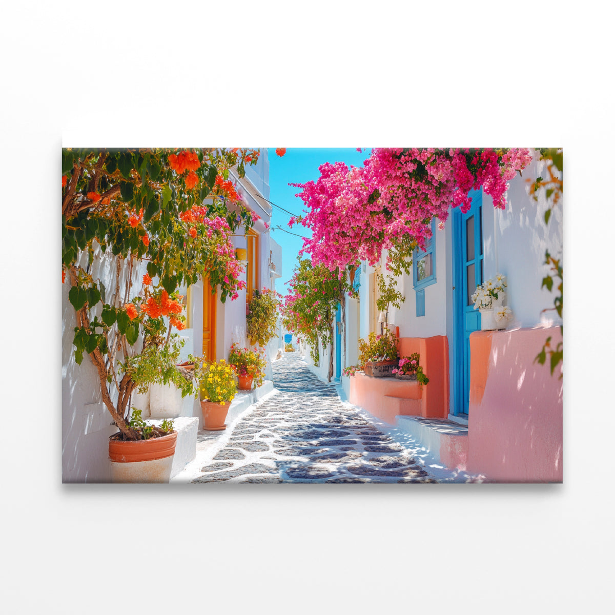 Beautiful Street with Flowers in Greece Print 100% Australian Made