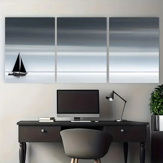 3pcs Minimalist Sailboat Nautical Metal Print Ready to Hang Art