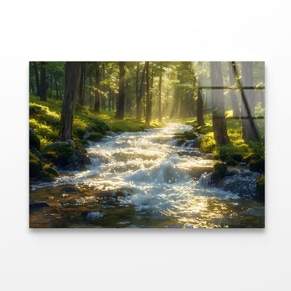 Autumn Forest, River Acrylic Glass Print Tempered Glass Wall Art 100% Made in Australia Ready to Hang