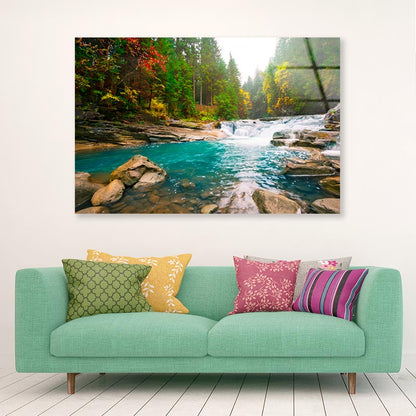 Waterfall On Mountain River in The Forest Acrylic Glass Print Tempered Glass Wall Art 100% Made in Australia Ready to Hang