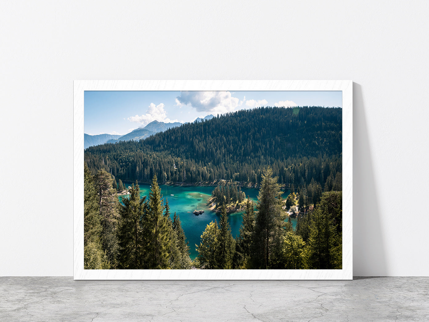 Mountain Landscapes In Switzerland Glass Framed Wall Art, Ready to Hang Quality Print Without White Border White