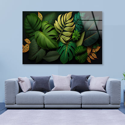 Lush Tropical Leaves in Vibrant Green Acrylic Glass Print Tempered Glass Wall Art 100% Made in Australia Ready to Hang