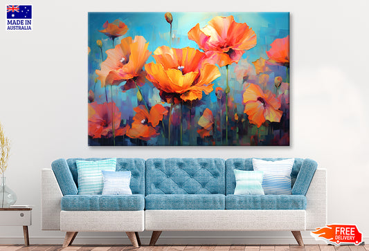 Orange Red Poppy Flowers Oil Painting Wall Art Limited Edition High Quality Print