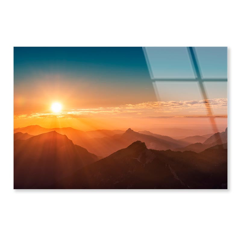 Colorful Sunset on Top of Austrian Mountain Alps Acrylic Glass Print Tempered Glass Wall Art 100% Made in Australia Ready to Hang