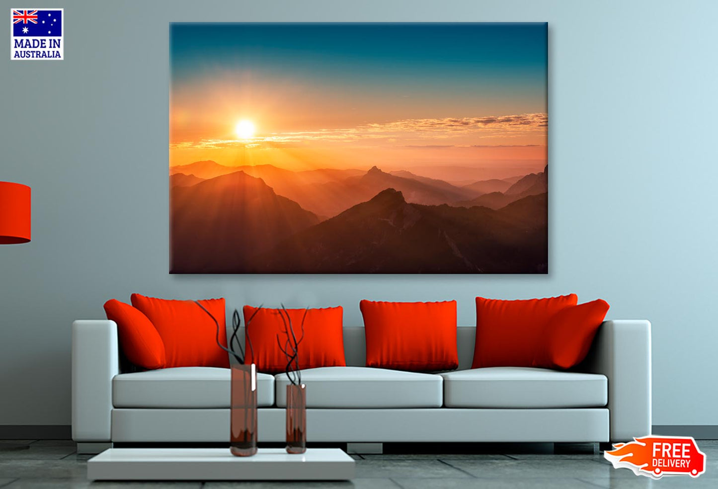 Colorful Sunset on Top of Austrian Mountain Alps  Wall Art Decor 100% Australian Made