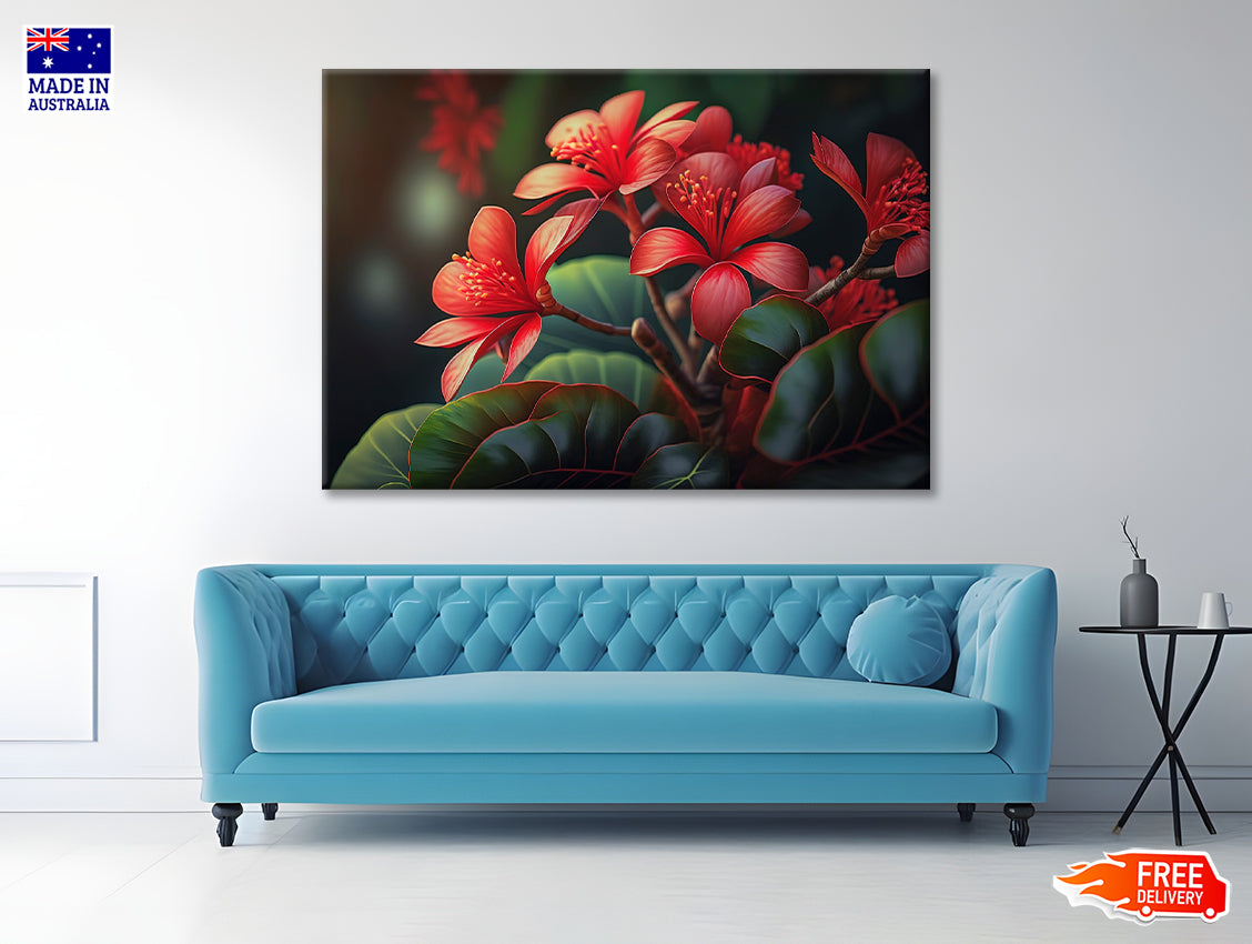 Red Tropical Flowers Print 100% Australian Made