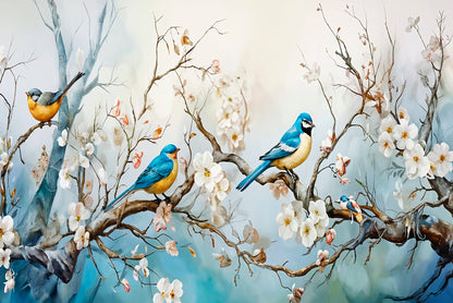 Vibrant Birds Perched on Branches Wall Art Decor 100% Australian Made