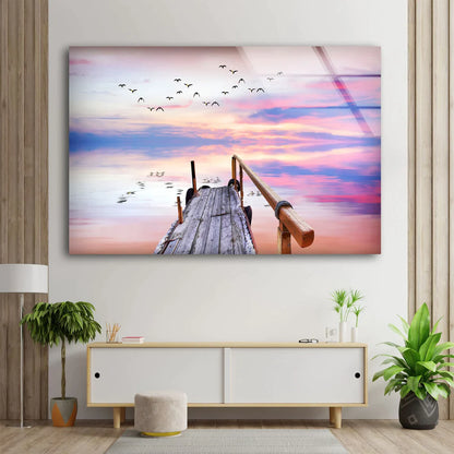 Wooden Pier Sunset Lake UV Direct Aluminum Print Australian Made Quality