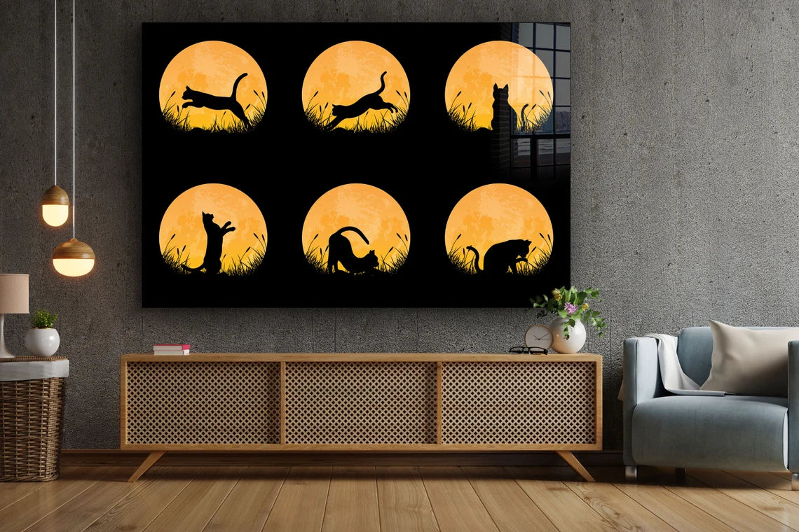 Cat Night Moods Vector UV Direct Aluminum Print Australian Made Quality