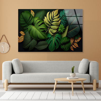 Lush Tropical Leaves in Vibrant Green Acrylic Glass Print Tempered Glass Wall Art 100% Made in Australia Ready to Hang