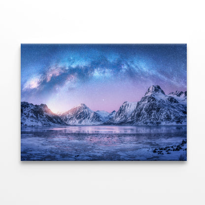 A Body of Water in the Foreground and Mountains Print 100% Australian Made