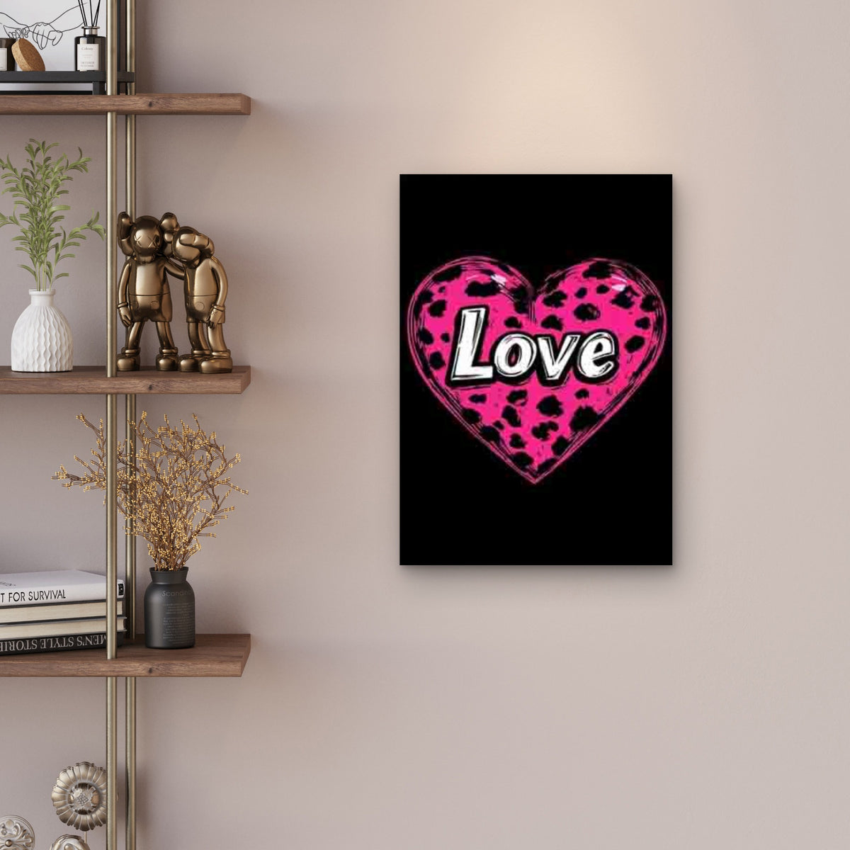 Black & Pink Glossy LOVE Lettering 60x90cm Metal Print Ready to Hang