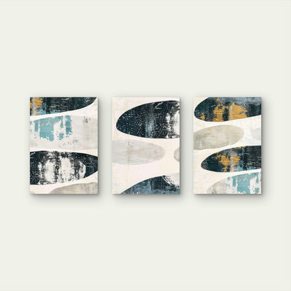 3pcs Navy Gold Mid Century Geometric Paints Wall Art Set Canvas Framed 50x70cm - High Quality Print 100% Australian Made Wall Canvas Ready to Hang