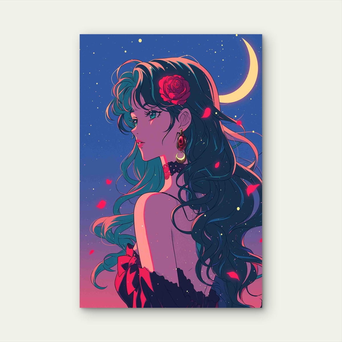 Anime Style Illustration Rose 40x60cm Metal Print Ready to Hang