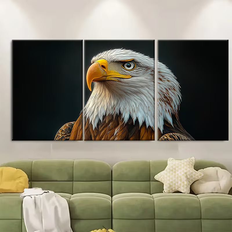 3pcs Bald Eagle Painting Bird Portrait Metal Print Ready to Hang Art