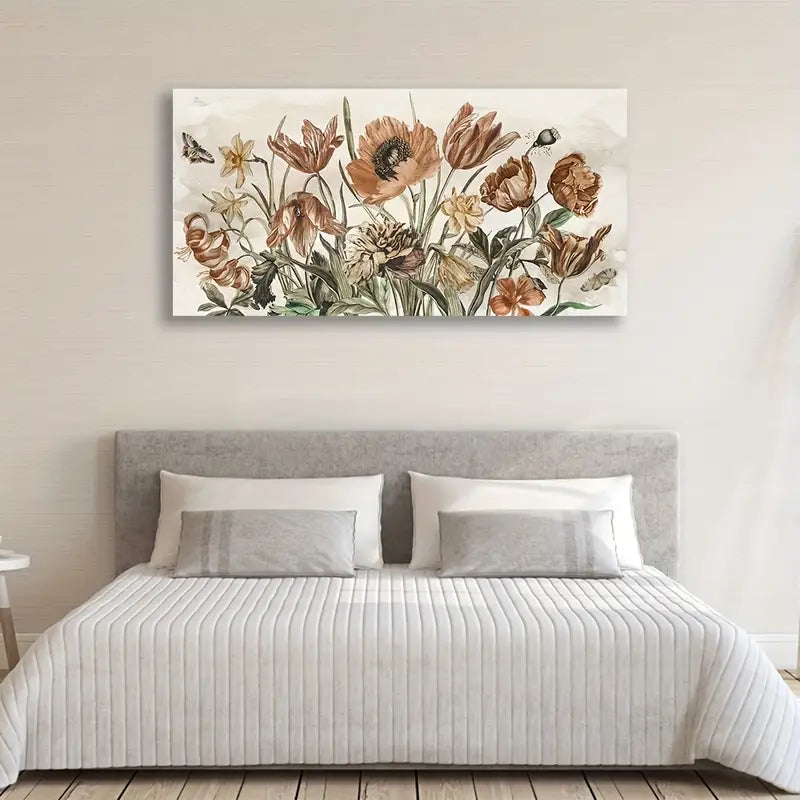 Rustic Floral Earthy Tones Flowers Wall Art  canvas office home room framed 120x60cm