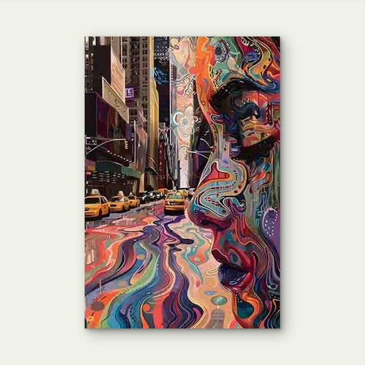Abstract Portrait and Urban Landscape Fusion 60x90cm Metal Print Ready to Hang - Bella Home Decor