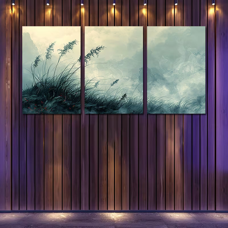 3pcs Abstract Grass Landscape Wall Art Set Canvas Framed 50x70cm - High Quality Print 100% Australian Made Wall Canvas Ready to Hang