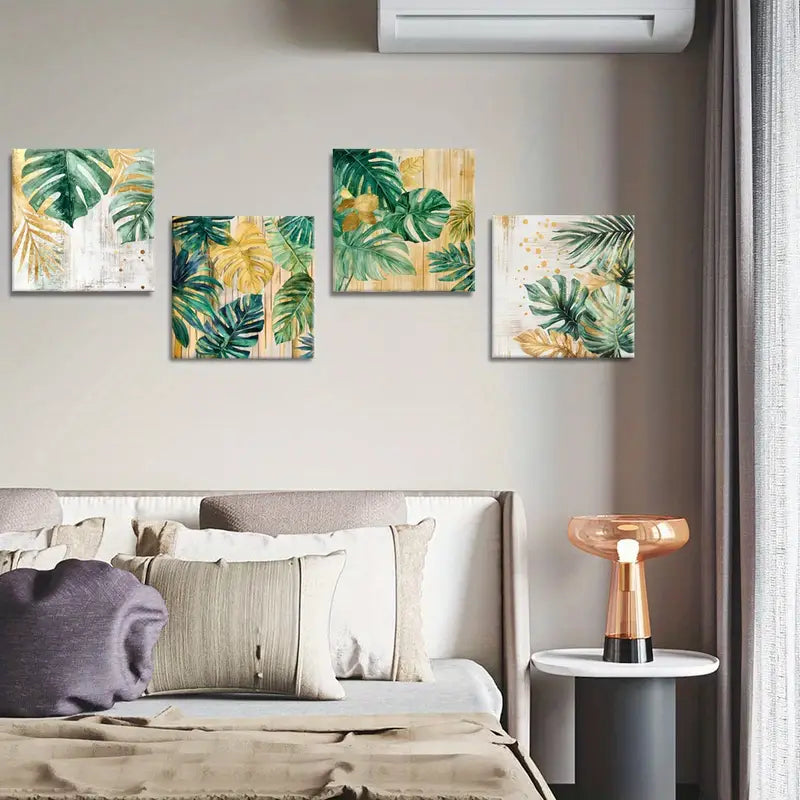 4pcs Tropical Leaf Modern Farmhouse Style   Wall Art Canvas Framed