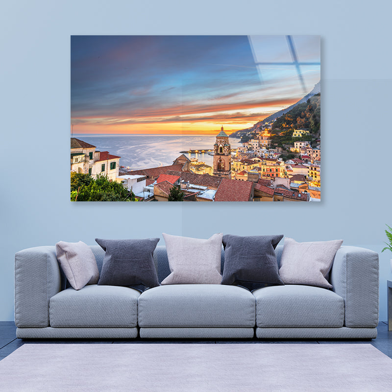 Beautiful Sky with Amalfi Coast Acrylic Glass Print Tempered Glass Wall Art 100% Made in Australia Ready to Hang