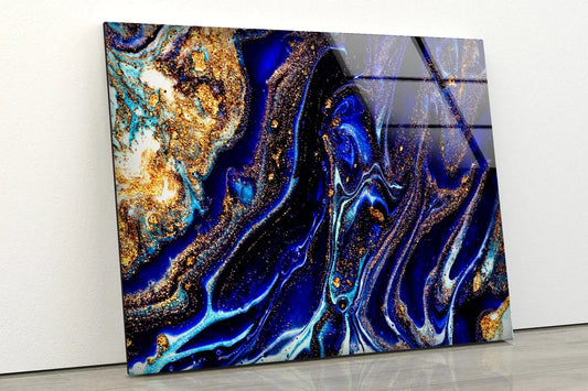 Blue Gold Fluid Design UV Direct Aluminum Print Australian Made Quality