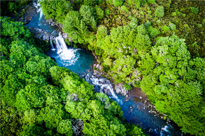 Tawhai Falls In Tongariro Park Glass Framed Wall Art, Ready to Hang Quality Print