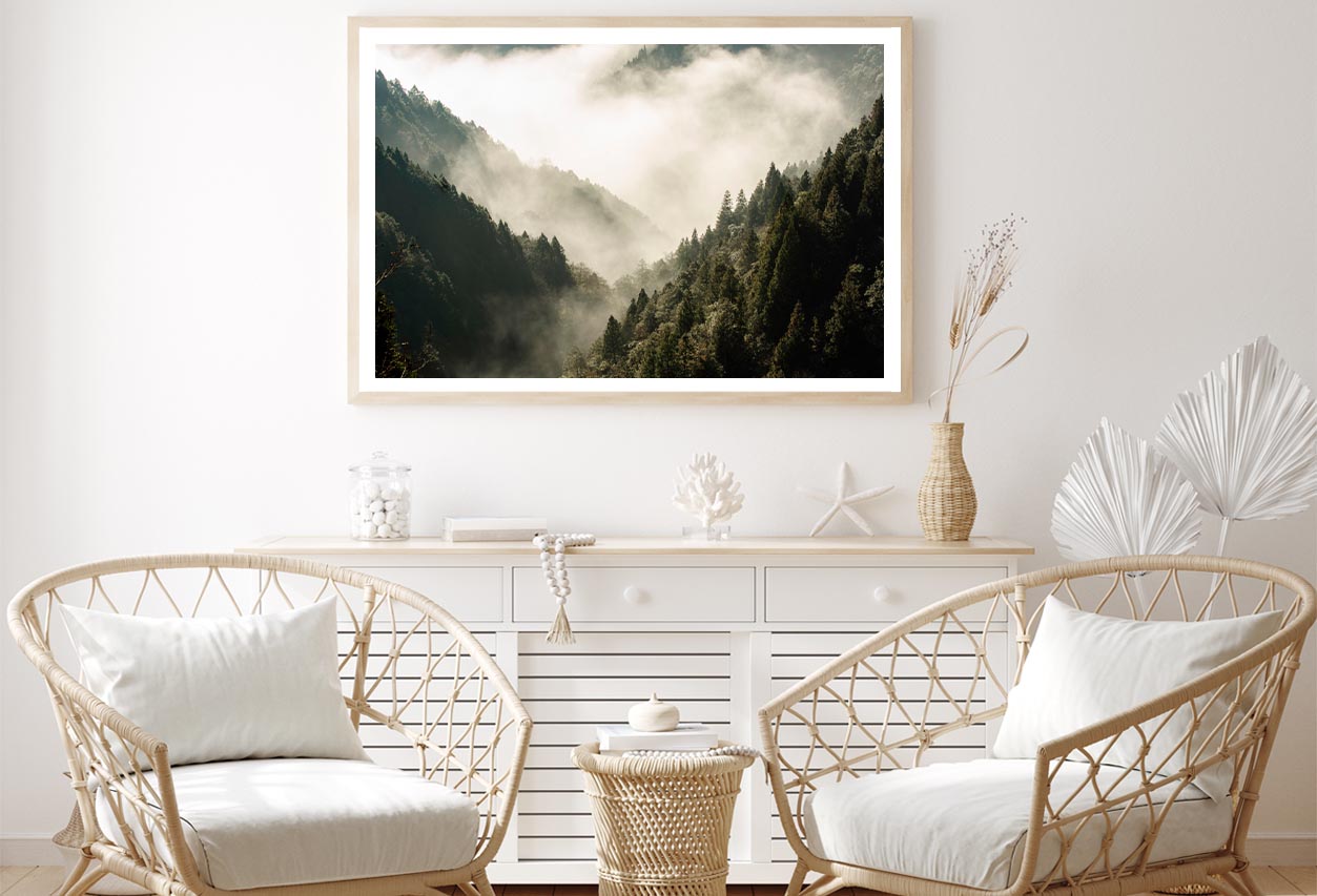 Fog In Forest, Early Morning Scene in Mountain Home Decor Premium Quality Poster Print Choose Your Sizes