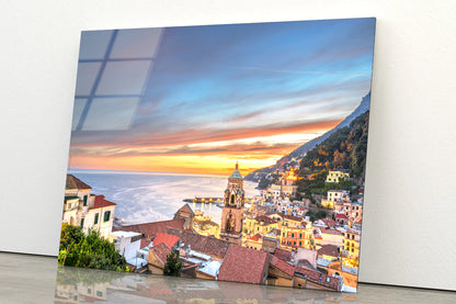 Beautiful Sky with Amalfi Coast Acrylic Glass Print Tempered Glass Wall Art 100% Made in Australia Ready to Hang