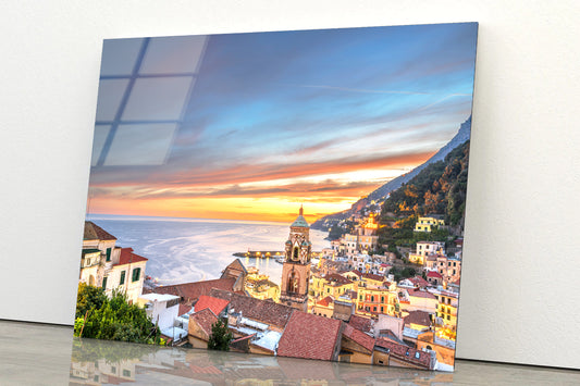 Beautiful Sky with Amalfi Coast Acrylic Glass Print Tempered Glass Wall Art 100% Made in Australia Ready to Hang