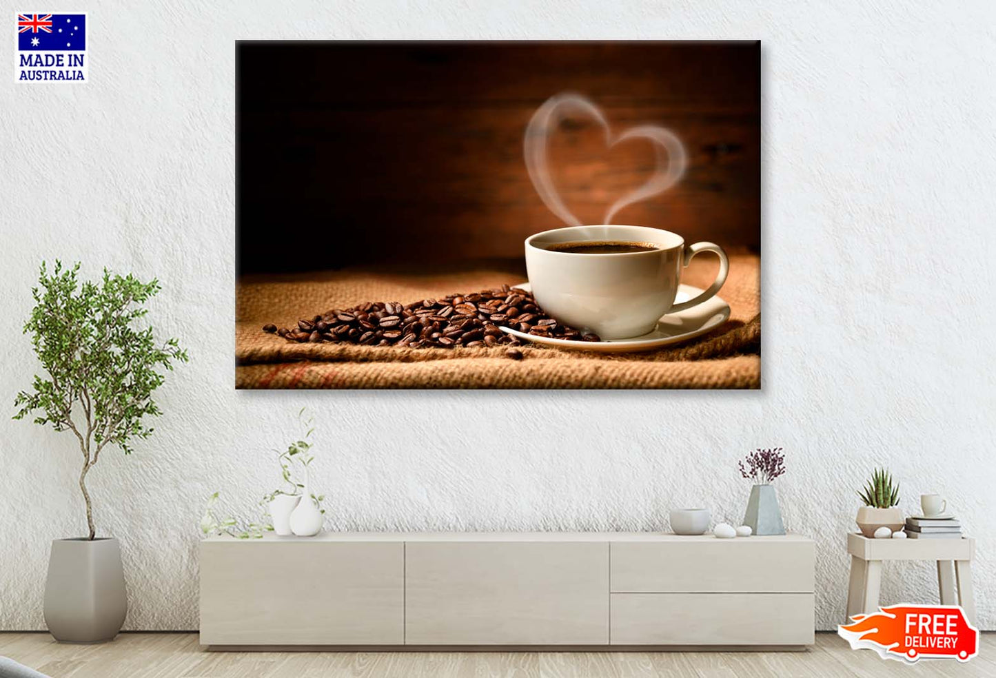 Cup Of Hot Coffee with Steam Wall Art Decor 100% Australian Made