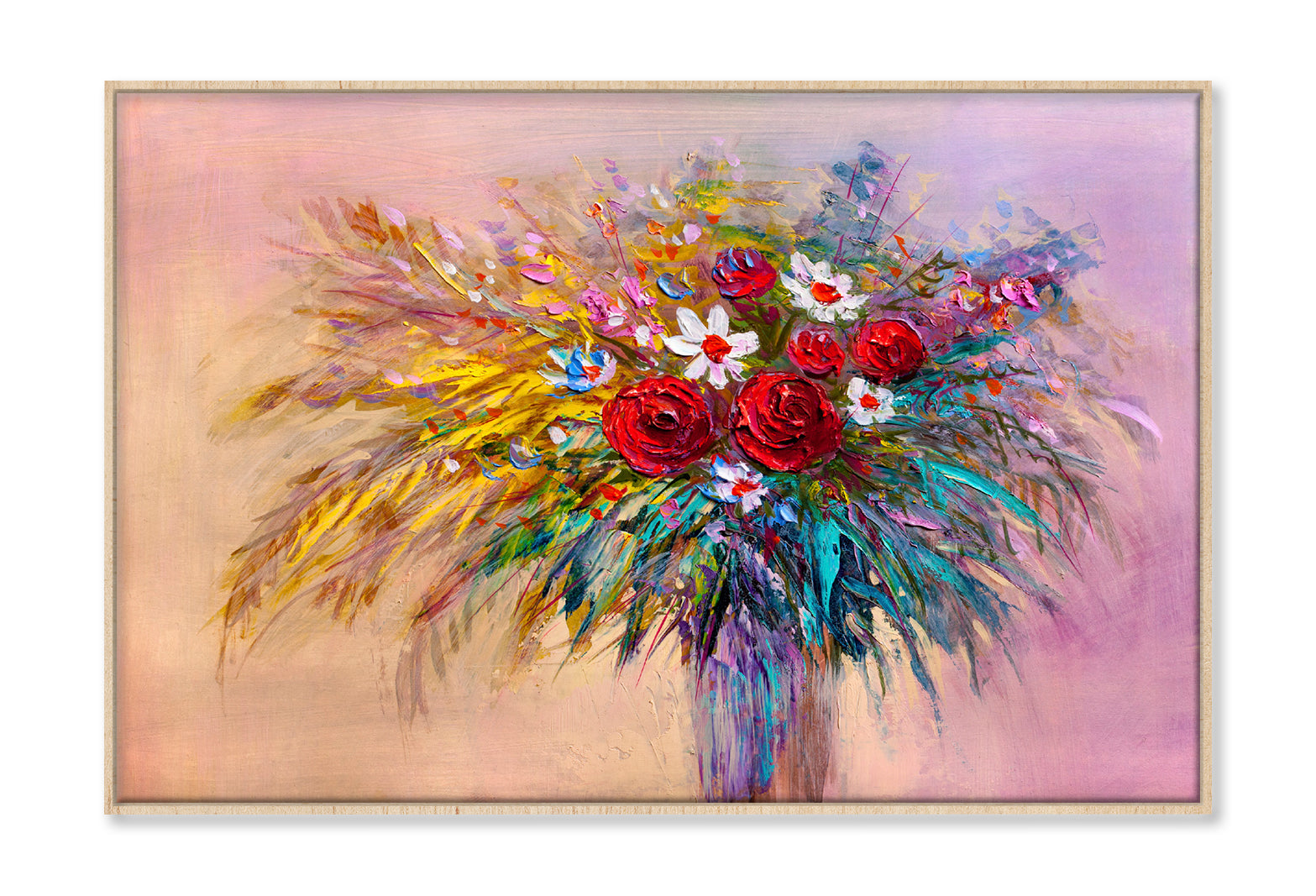 Red Roses Bouquet Flowers Oil Painting Wall Art Limited Edition High Quality Print Canvas Box Framed Natural