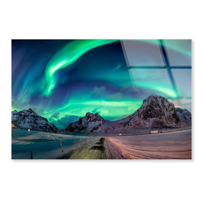 Northern Lights Explosion on Snowy Mountain Range Acrylic Glass Print Tempered Glass Wall Art 100% Made in Australia Ready to Hang