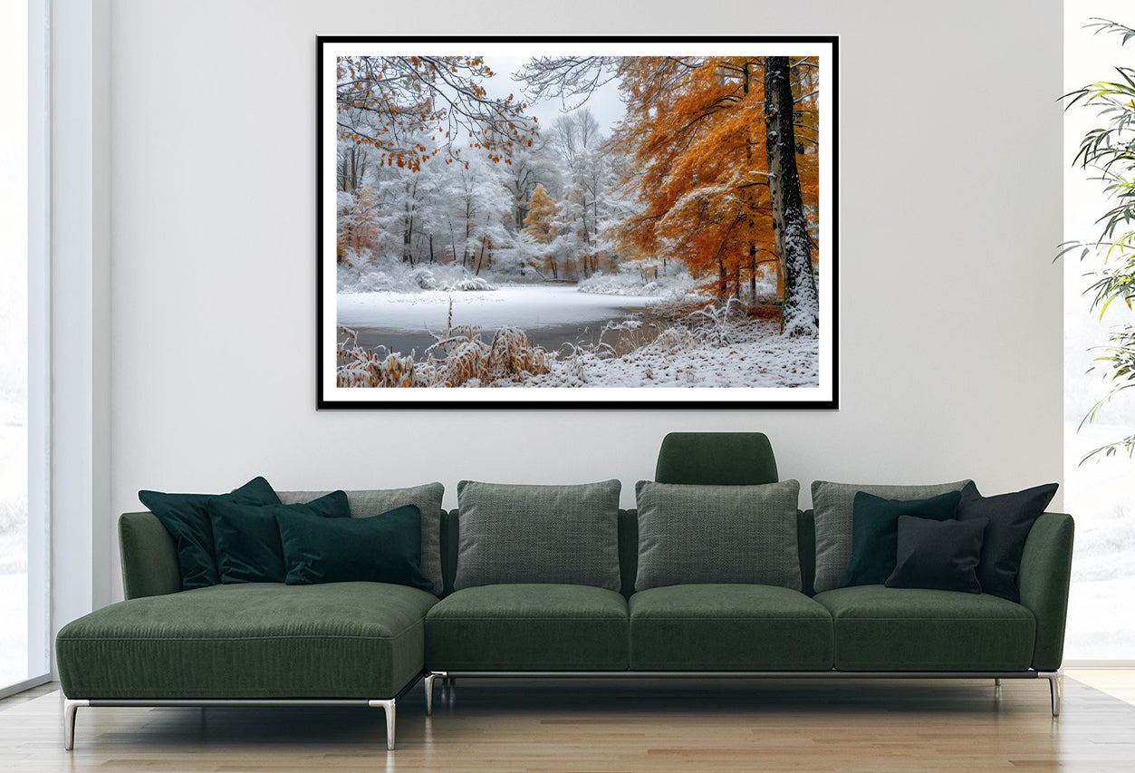 Winter with Autumn Leaves Home Decor Premium Quality Poster Print Choose Your Sizes