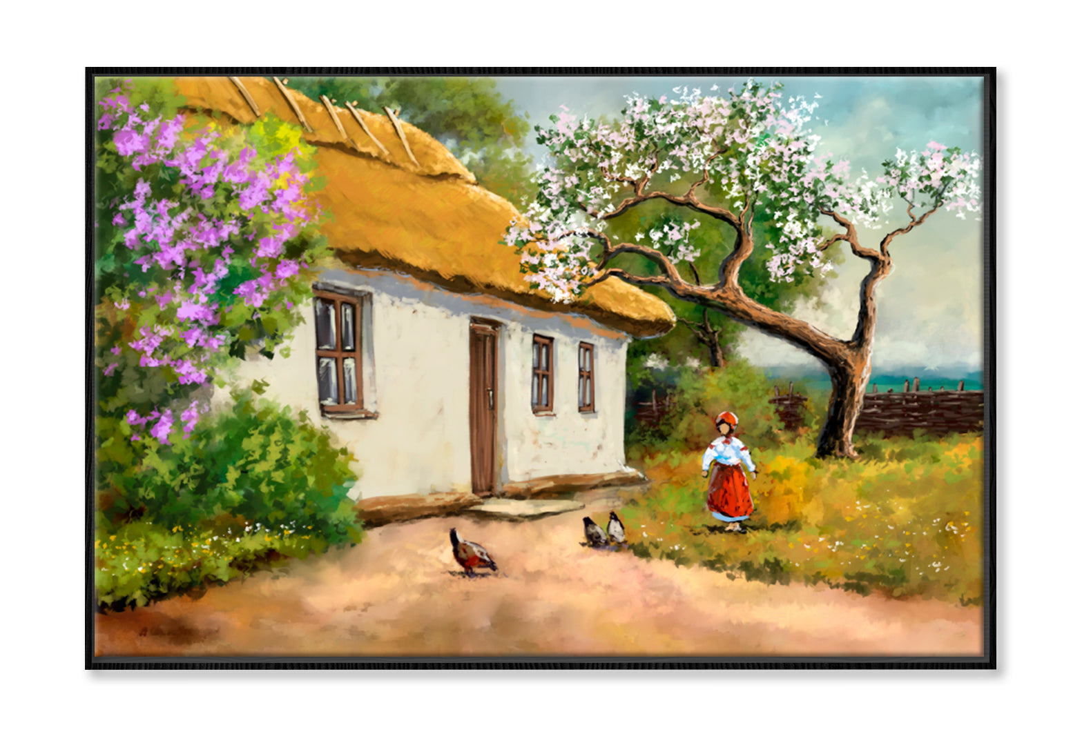 House Garden View Oil Painting Wall Art Limited Edition High Quality Print Canvas Box Framed Black