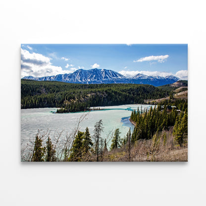 A Serene River with Trees Towering Mountains Print 100% Australian Made