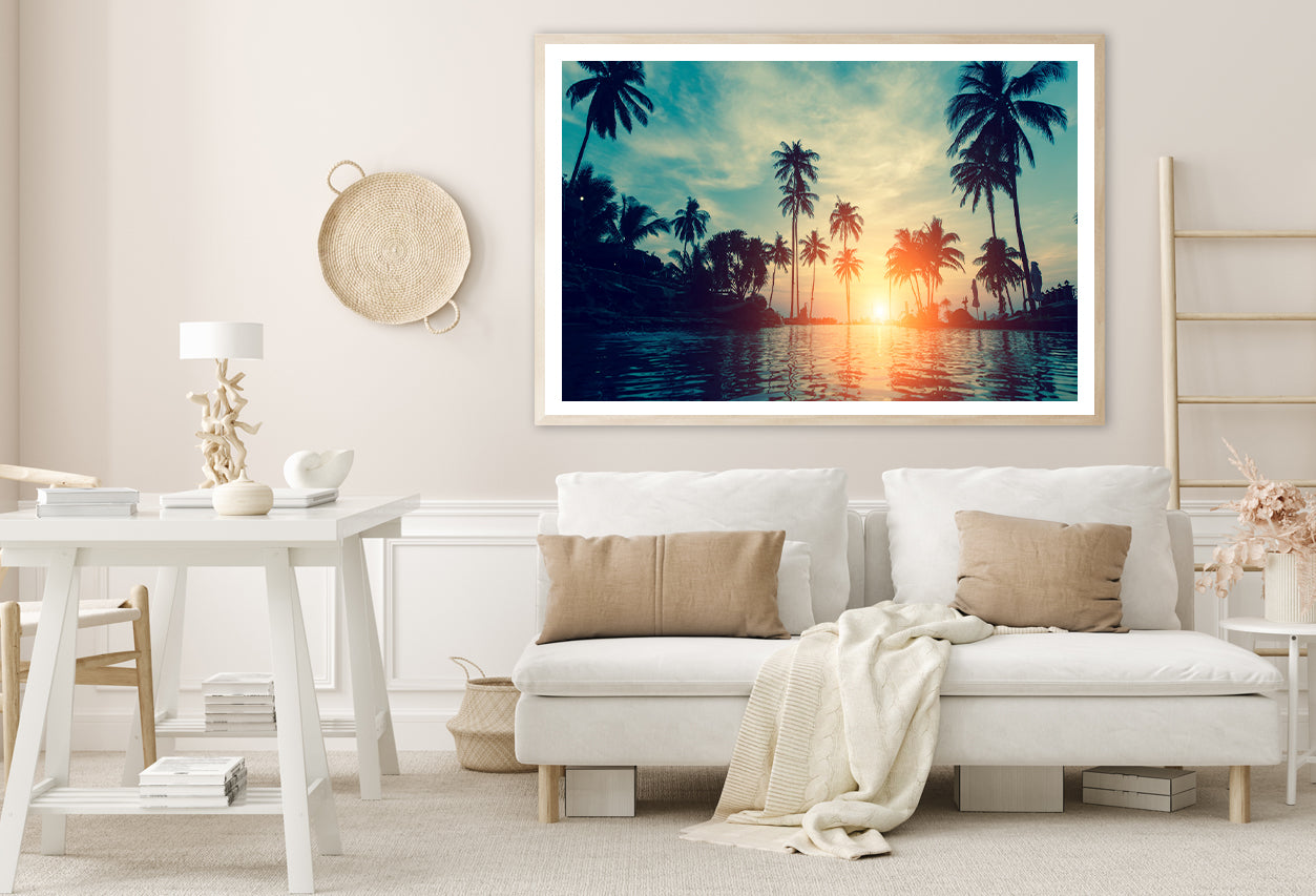 Sunset With Palm Trees in Beach Home Decor Premium Quality Poster Print Choose Your Sizes