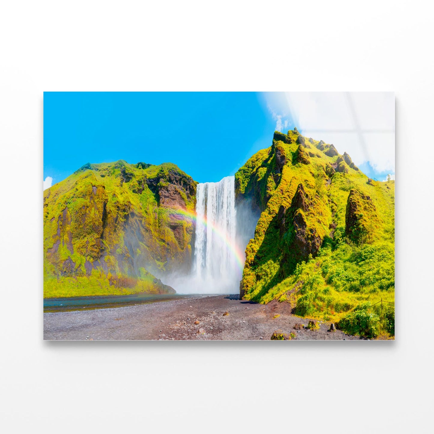 Icelandic View Waterfall and Amazing Rainbow Acrylic Glass Print Tempered Glass Wall Art 100% Made in Australia Ready to Hang