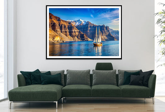 Sailboat Sailing In the Sea, Mountains in Greece Home Decor Premium Quality Poster Print Choose Your Sizes