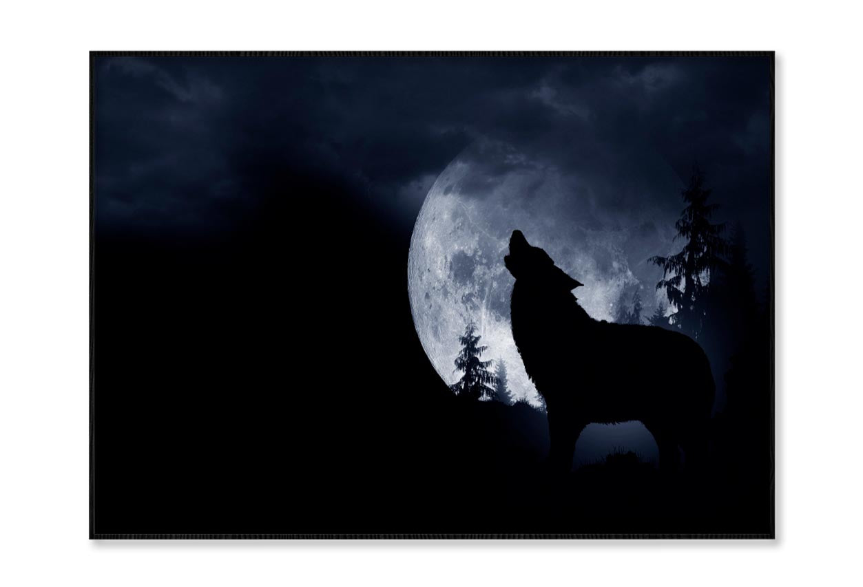 Wolf Howling at The Moon in The Dark Home Decor Premium Quality Poster Print Choose Your Sizes