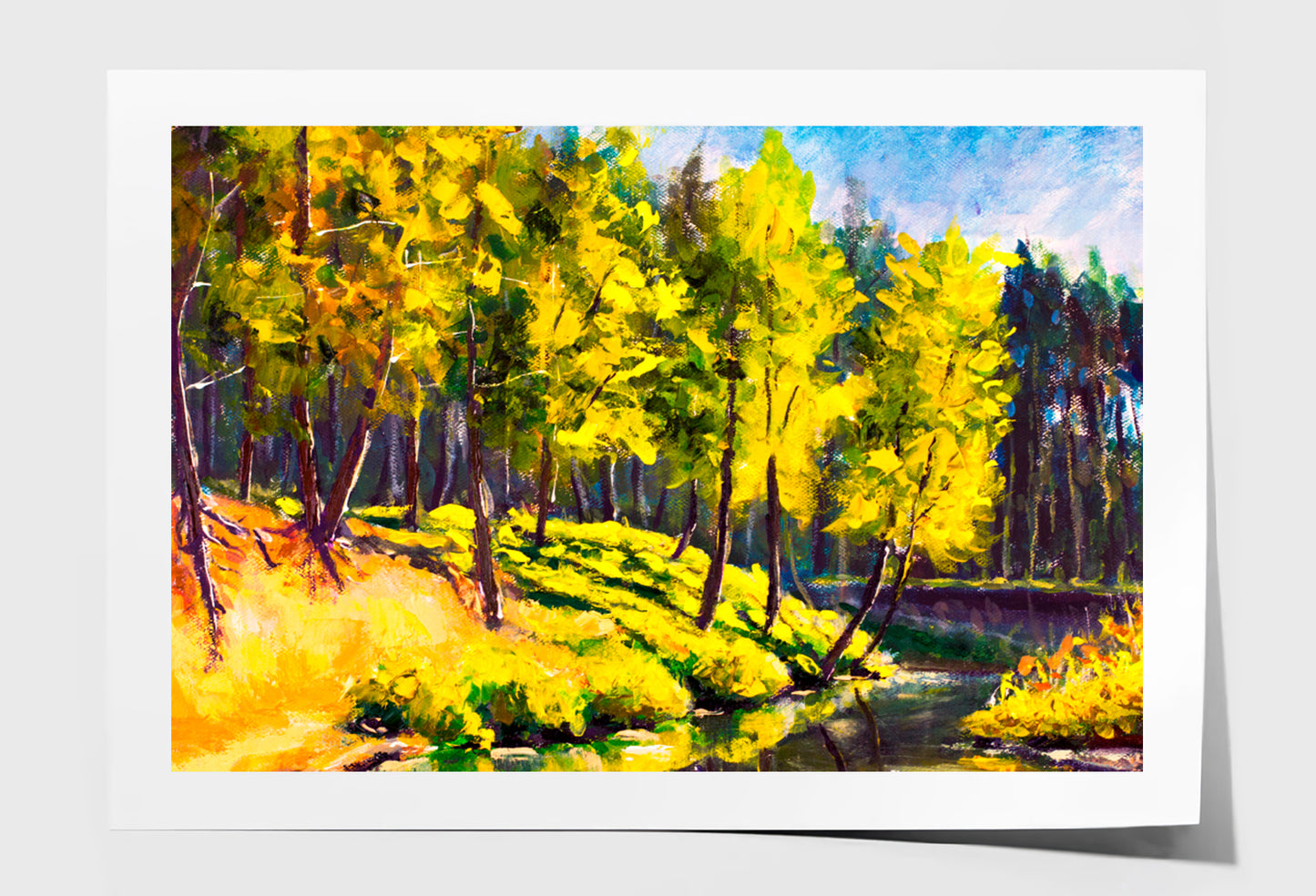 Summer Green Pine Trees On Shore Oil Painting Wall Art Limited Edition High Quality Print Unframed Roll Canvas None